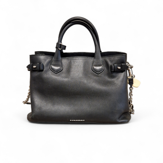 Burberry Black Leather Chain Banner Tote