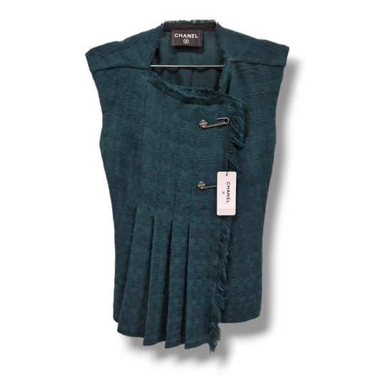 Chanel Emerald Sleeveless Tweed Top ( SM )