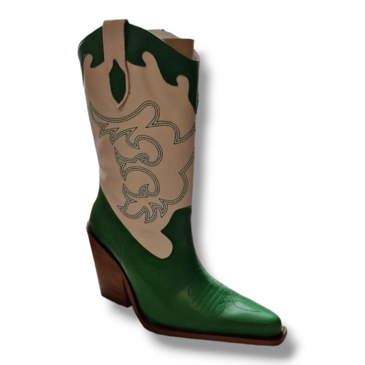 Lintervalle Green & White Cowboy Boots